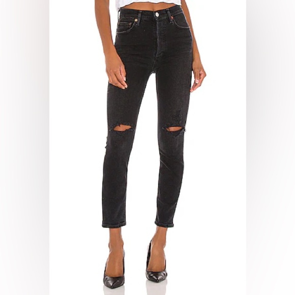 Re/Done 90’s High Rise Ankle Jeans in Faded Black